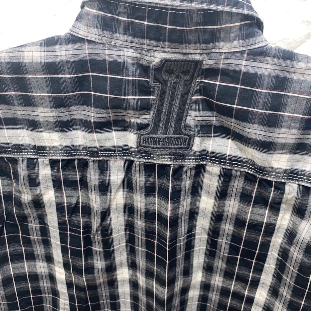 Harley Davidson Mens Plaid‎ Short Sleeve Button Up Shirt Black White Size M - Picture 6 of 8